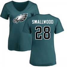 Women's Nike Philadelphia Eagles #28 Wendell Smallwood Green Name & Number Logo Slim Fit T-Shirt