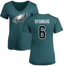 Women's Nike Philadelphia Eagles #6 Caleb Sturgis Green Name & Number Logo Slim Fit T-Shirt