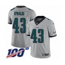 Men's Philadelphia Eagles #43 Darren Sproles Limited Silver Inverted Legend 100th Season Football Jersey