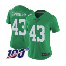 Women's Philadelphia Eagles #43 Darren Sproles Limited Green Rush Vapor Untouchable 100th Season Football Jersey