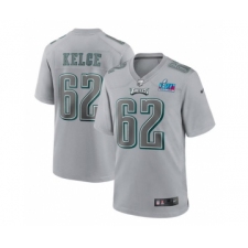 Men's Philadelphia Eagles #62 Jason Kelce Gray Super Bowl LVII Patch Atmosphere Fashion Stitched Game Jersey
