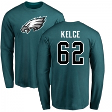Nike Philadelphia Eagles #62 Jason Kelce Green Name & Number Logo Long Sleeve T-Shirt