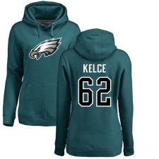 Women's Nike Philadelphia Eagles #62 Jason Kelce Green Name & Number Logo Pullover Hoodie