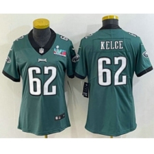 Women's Philadelphia Eagles #62 Jason Kelce Limited Green Super Bowl LVII Vapor Jersey