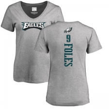 Women's Nike Philadelphia Eagles #9 Nick Foles Ash Backer V-Neck T-Shirt