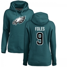 Women's Nike Philadelphia Eagles #9 Nick Foles Green Name & Number Logo Pullover Hoodie