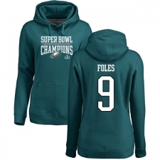 Women's Nike Philadelphia Eagles #9 Nick Foles Green Super Bowl LII Champions Pullover Hoodie