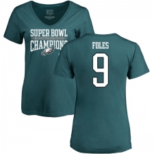 Women's Nike Philadelphia Eagles #9 Nick Foles Green Super Bowl LII Champions V-Neck T-Shirt