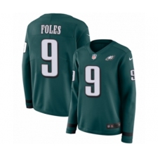 Women's Nike Philadelphia Eagles #9 Nick Foles Limited Green Therma Long Sleeve NFL Jersey