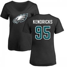 Women's Nike Philadelphia Eagles #95 Mychal Kendricks Black Name & Number Logo Slim Fit T-Shirt