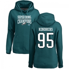 Women's Nike Philadelphia Eagles #95 Mychal Kendricks Green Super Bowl LII Champions Pullover Hoodie