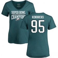 Women's Nike Philadelphia Eagles #95 Mychal Kendricks Green Super Bowl LII Champions V-Neck T-Shirt