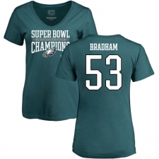Women's Nike Philadelphia Eagles #53 Nigel Bradham Green Super Bowl LII Champions V-Neck T-Shirt