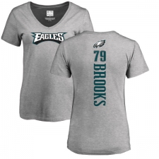 Women's Nike Philadelphia Eagles #79 Brandon Brooks Ash Backer V-Neck T-Shirt