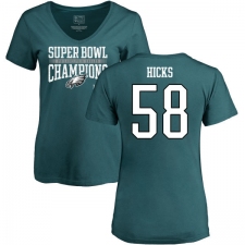 Women's Nike Philadelphia Eagles #58 Jordan Hicks Green Super Bowl LII Champions V-Neck T-Shirt