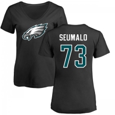 Women's Nike Philadelphia Eagles #73 Isaac Seumalo Black Name & Number Logo Slim Fit T-Shirt