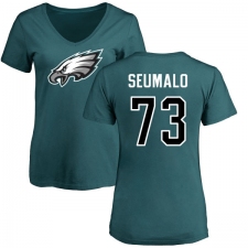 Women's Nike Philadelphia Eagles #73 Isaac Seumalo Green Name & Number Logo Slim Fit T-Shirt