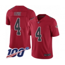 Men's Atlanta Falcons #4 Brett Favre Limited Red Rush Vapor Untouchable 100th Season Football Jersey
