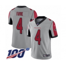 Men's Atlanta Falcons #4 Brett Favre Limited Silver Inverted Legend 100th Season Football Jersey