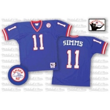 Mitchell and Ness New York Giants #11 Phil Simms Blue Authentic Throwback NFL Jersey