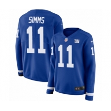 Women's Nike New York Giants #11 Phil Simms Limited Royal Blue Therma Long Sleeve NFL Jersey