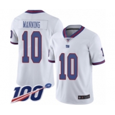 Men's New York Giants #10 Eli Manning Limited White Rush Vapor Untouchable 100th Season Football Jersey
