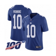 Men's New York Giants #10 Eli Manning Royal Blue Team Color Vapor Untouchable Limited Player 100th Season Football Jersey