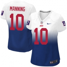 Women's Nike New York Giants #10 Eli Manning Elite White/Royal Blue Fadeaway NFL Jersey