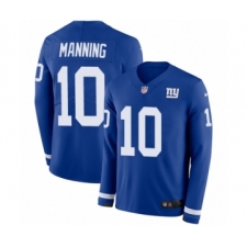 Youth Nike New York Giants #10 Eli Manning Limited Royal Blue Therma Long Sleeve NFL Jersey