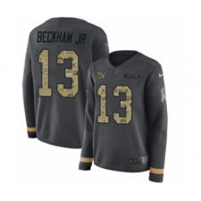 Women's Nike New York Giants #13 Odell Beckham Jr Limited Black Salute to Service Therma Long Sleeve NFL Jersey