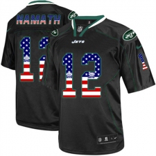 Men's Nike New York Jets #12 Joe Namath Elite Black USA Flag Fashion NFL Jersey