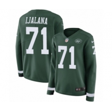 Women's Nike New York Jets #71 Ben Ijalana Limited Green Therma Long Sleeve NFL Jersey
