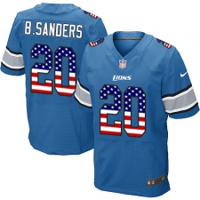 Men's Nike Detroit Lions #20 Barry Sanders Elite Blue Home USA Flag Fashion NFL Jersey