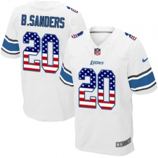 Men's Nike Detroit Lions #20 Barry Sanders Elite White Road USA Flag Fashion NFL Jersey