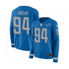 Women's Nike Detroit Lions #94 Ziggy Ansah Limited Blue Therma Long Sleeve NFL Jersey
