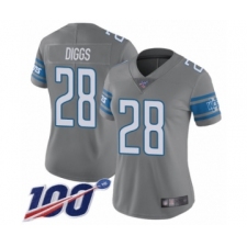 Women's Detroit Lions #28 Quandre Diggs Limited Steel Rush Vapor Untouchable 100th Season Football Jersey