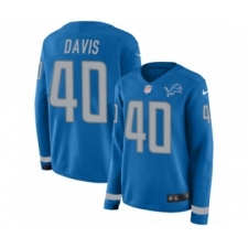 Women's Nike Detroit Lions #40 Jarrad Davis Limited Blue Therma Long Sleeve NFL Jersey