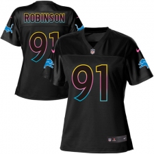 Women's Nike Detroit Lions #91 A'Shawn Robinson Game Black Fashion NFL Jersey