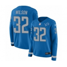 Women's Nike Detroit Lions #32 Tavon Wilson Limited Blue Therma Long Sleeve NFL Jersey