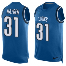 Men's Nike Detroit Lions #31 D.J. Hayden Limited Light Blue Player Name & Number Tank Top NFL Jersey