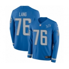 Men's Nike Detroit Lions #76 T.J. Lang Limited Blue Therma Long Sleeve NFL Jersey
