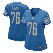 Women's Nike Detroit Lions #76 T.J. Lang Game Light Blue Team Color NFL Jersey