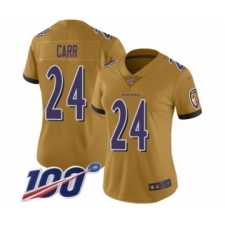 Women's Baltimore Ravens #24 Brandon Carr Limited Gold Inverted Legend 100th Season Football Jersey
