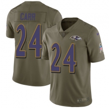 Youth Nike Baltimore Ravens #24 Brandon Carr Limited Olive 2017 Salute to Service NFL Jersey