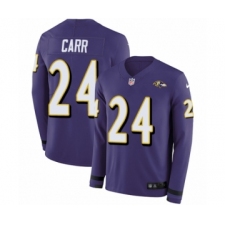 Youth Nike Baltimore Ravens #24 Brandon Carr Limited Purple Therma Long Sleeve NFL Jersey
