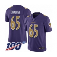 Men's Baltimore Ravens #65 Nico Siragusa Limited Purple Rush Vapor Untouchable 100th Season Football Jersey