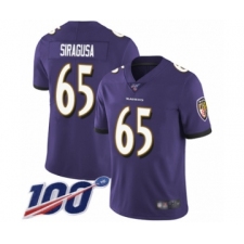 Men's Baltimore Ravens #65 Nico Siragusa Purple Team Color Vapor Untouchable Limited Player 100th Season Football Jersey