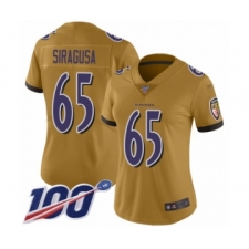 Women's Baltimore Ravens #65 Nico Siragusa Limited Gold Inverted Legend 100th Season Football Jersey