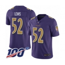 Men's Baltimore Ravens #52 Ray Lewis Limited Purple Rush Vapor Untouchable 100th Season Football Jersey