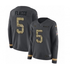 Women's Nike Baltimore Ravens #5 Joe Flacco Limited Black Salute to Service Therma Long Sleeve NFL Jersey